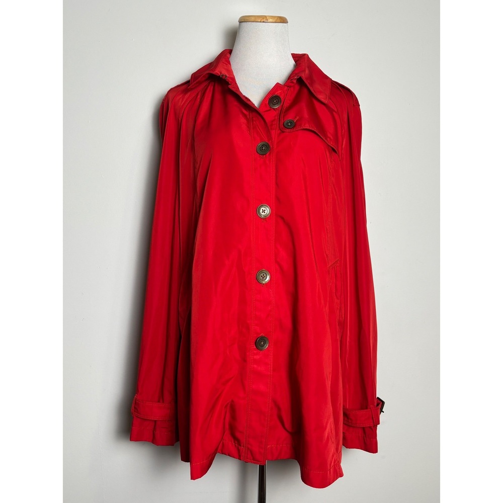 Peck & Peck Womens Red Trench Coat Jacket 16 Relaxed Classic Preppy Lightweight‎